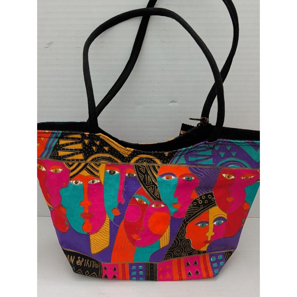 Laurel Burch Woman Spirit Small Colorful Tote Bag Beaded OpArt Abstract Geometri - Picture 4 of 11